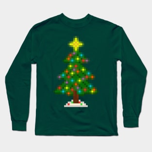 Pixel Christmas Tree with Glowing Lights (Green) Long Sleeve T-Shirt